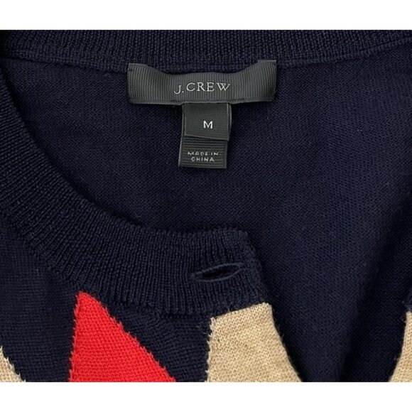 J Crew Womens Medium Blue Red Jackie Cardigan Argyle Merino Wool Lightweight - Picture 5 of 6